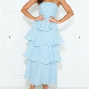 Hello Molly Strapless Light Blue Tiered Dress